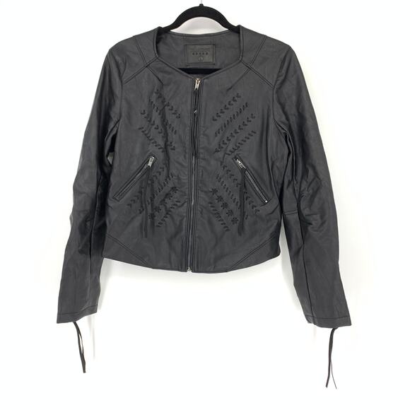 Blanknyc Women's Large Black Motorcycle Jacket Faux Leather Stitch Details - Picture 1 of 8